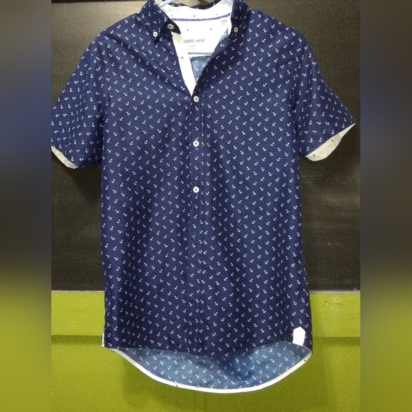 Men's Navy Casual Shirt with Anchor Design - Picture 1 of 3